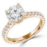 Round Diamond Floral Petal Cathedral Solitaire with Accents Engagement Ring in Yellow Gold (MVS0286-Y)