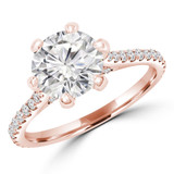 Round Diamond 6-Prong Cathedral Diamond Bridge and Prongs Solitaire with Accents Engagement Ring in Rose Gold (MVS0288-R)