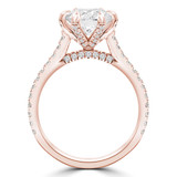 Round Diamond 6-Prong Cathedral Diamond Bridge and Prongs Solitaire with Accents Engagement Ring in Rose Gold (MVS0288-R)