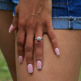 Round Diamond 6-Prong Cathedral Diamond Bridge and Prongs Solitaire with Accents Engagement Ring in White Gold (MVS0288-W)