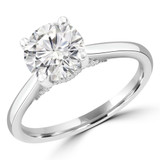 Round Diamond Cathedral Diamond Bridge Hidden Halo Solitaire with Accents Engagement Ring in White Gold (MVS0290-W)