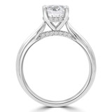 Round Diamond Cathedral Diamond Bridge Hidden Halo Solitaire with Accents Engagement Ring in White Gold (MVS0290-W)