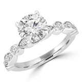 Round Diamond Solitaire with Accents Engagement Ring in White Gold Bezel Set Accents (MVS0295-W)