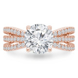 Round Diamond Three-Row Tapered Split-Shank Solitaire with Accents Engagement Ring in Rose Gold (MVS0299-R)
