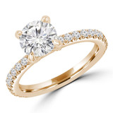 Round Diamond Diamond Prongs Solitaire with Accents Engagement Ring in Yellow Gold (MVS0303-Y)