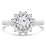 Round Diamond Tapered Floral Halo Engagement Ring in White Gold (MVS0308-W)