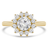 Round Diamond Tapered Floral Halo Engagement Ring in Yellow Gold (MVS0308-Y)