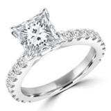 Princess Diamond Cathedral Solitaire with Accents Engagement Ring in White Gold (MVS0309-W)