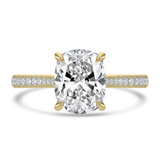 Cushion Lab Created Diamond Cathedral Tapered Pave Solitaire with Accents Engagement Ring in Yellow Gold (MVSLG1617-Y)