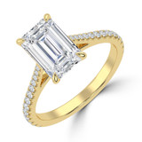 Emerald Lab Created Diamond Cathedral Tapered Pave Solitaire with Accents Engagement Ring in Yellow Gold (MVSLG1618-Y)