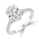 Oval Lab Created Diamond Cathedral Tapered Pave Solitaire with Accents Engagement Ring in White Gold (MVSLG1620-W)