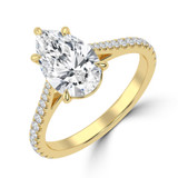Pear Lab Created Diamond Cathedral Tapered Pave Solitaire with Accents Engagement Ring in Yellow Gold (MVSLG1621-Y)