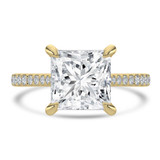 Princess Lab Created Diamond Cathedral Tapered Pave Solitaire with Accents Engagement Ring in Yellow Gold (MVSLG1622-Y)