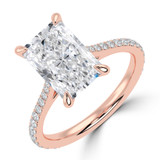 Radiant Lab Created Diamond Cathedral Tapered Pave Solitaire with Accents Engagement Ring in Rose Gold (MVSLG1623-R)