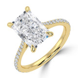Radiant Lab Created Diamond Cathedral Tapered Pave Solitaire with Accents Engagement Ring in Yellow Gold (MVSLG1623-Y)