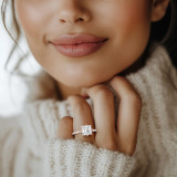 Princess Lab Created Diamond Hidden Halo Compass Set Solitaire with Accents Engagement Ring in Rose Gold (MVSLG1629-R)