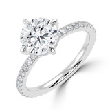 Round Lab Created Diamond Hidden Halo Compass Set Solitaire with Accents Engagement Ring in White Gold (MVSLG1631-W)