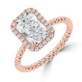 Radiant Lab Created Diamond Radiant Halo with Twisted Band Halo Engagement Ring in Rose Gold (MVSLG1644-R)