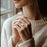 Radiant Lab Created Diamond Radiant Halo with Twisted Band Halo Engagement Ring in Rose Gold (MVSLG1644-R)