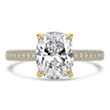 Cushion Lab Created Diamond Cathedral Double Hidden Halo Three-Row Pave Solitaire with Accents Engagement Ring in Yellow Gold (MVSLG1653-Y)