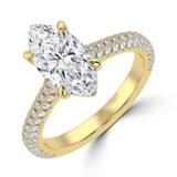 Marquise Lab Created Diamond Cathedral Double Hidden Halo Three-Row Pave Solitaire with Accents Engagement Ring in Yellow Gold (MVSLG1655-Y)