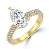 Pear Lab Created Diamond Cathedral Double Hidden Halo Three-Row Pave Solitaire with Accents Engagement Ring in Yellow Gold (MVSLG1657-Y)
