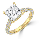 Princess Lab Created Diamond Cathedral Double Hidden Halo Three-Row Pave Solitaire with Accents Engagement Ring in Yellow Gold (MVSLG1658-Y)
