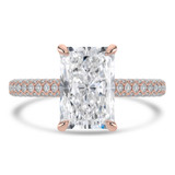 Radiant Lab Created Diamond Cathedral Double Hidden Halo Three-Row Pave Solitaire with Accents Engagement Ring in Rose Gold (MVSLG1659-R)