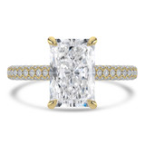 Radiant Lab Created Diamond Cathedral Double Hidden Halo Three-Row Pave Solitaire with Accents Engagement Ring in Yellow Gold (MVSLG1659-Y)
