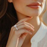 Princess Lab Created Diamond Shared U-Shape Prong Solitaire with Accents Engagement Ring in White Gold (MVSLG1662-W)
