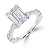 Emerald Lab Created Diamond Vintage Solitaire with Accents Engagement Ring in White Gold (MVSLG1672-W)