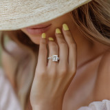 Emerald Lab Created Diamond Double Prong Split Shank Solitaire with Accents Engagement Ring in White Gold (MVSLG1675-W)