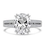 Oval Lab Created Diamond Double Prong Split Shank Solitaire with Accents Engagement Ring in White Gold (MVSLG1677-W)