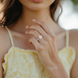 Oval Lab Created Diamond Double Prong Split Shank Solitaire with Accents Engagement Ring in White Gold (MVSLG1677-W)