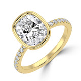 Cushion Lab Created Diamond Bezel Set Solitaire with Accents Engagement Ring in Yellow Gold (MVSLG1681-Y)