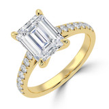 Emerald Lab Created Diamond Cathedral Solitaire with Accents Engagement Ring in Yellow Gold (MVSLG1683-Y)