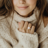 Oval Lab Created Diamond Cathedral Solitaire with Accents Engagement Ring in Rose Gold (MVSLG1685-R)