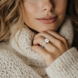 Cushion Lab Created Diamond Hidden Halo Three Row Pave Solitaire with Accents Engagement Ring in White Gold (MVSLG1691-W)