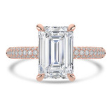 Emerald Lab Created Diamond Hidden Halo Three Row Pave Solitaire with Accents Engagement Ring in Rose Gold (MVSLG1692-R)