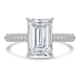 Emerald Lab Created Diamond Hidden Halo Three Row Pave Solitaire with Accents Engagement Ring in White Gold (MVSLG1692-W)