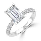 Emerald Lab Created Diamond Hidden Halo Three Row Pave Solitaire with Accents Engagement Ring in White Gold (MVSLG1692-W)