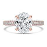 Oval Lab Created Diamond Hidden Halo Three Row Pave Solitaire with Accents Engagement Ring in Rose Gold (MVSLG1694-R)