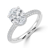 Oval Lab Created Diamond Hidden Halo Three Row Pave Solitaire with Accents Engagement Ring in White Gold (MVSLG1694-W)