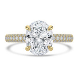 Oval Lab Created Diamond Hidden Halo Three Row Pave Solitaire with Accents Engagement Ring in Yellow Gold (MVSLG1694-Y)