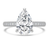 Pear Lab Created Diamond Hidden Halo Three Row Pave Solitaire with Accents Engagement Ring in White Gold (MVSLG1695-W)