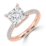 Princess Lab Created Diamond Hidden Halo Three Row Pave Solitaire with Accents Engagement Ring in Rose Gold (MVSLG1696-R)
