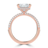 Princess Lab Created Diamond Hidden Halo Three Row Pave Solitaire with Accents Engagement Ring in Rose Gold (MVSLG1696-R)