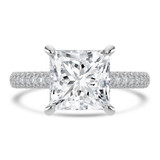 Princess Lab Created Diamond Hidden Halo Three Row Pave Solitaire with Accents Engagement Ring in White Gold (MVSLG1696-W)