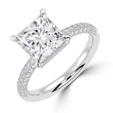 Princess Lab Created Diamond Hidden Halo Three Row Pave Solitaire with Accents Engagement Ring in White Gold (MVSLG1696-W)