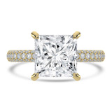Princess Lab Created Diamond Hidden Halo Three Row Pave Solitaire with Accents Engagement Ring in Yellow Gold (MVSLG1696-Y)